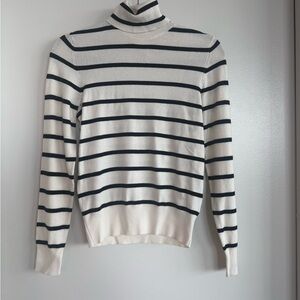 H&M Cream and Black Striped Turtleneck Sweater